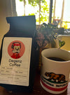 Happy customer takes photo of bag of French Vanilla flavored coffee from Degenz Coffee